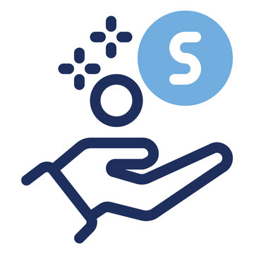 Hand receiving coin money duo tone icon for charity donation and financial help