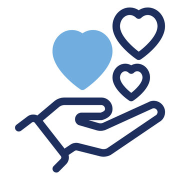 Hand holding floating hearts duo tone icon for compassion empathy and charity love