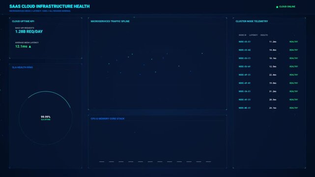 SaaS Cloud Infrastructure Health Tech Dashboard Animation
