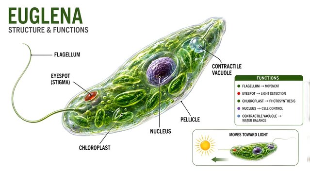 Euglena Cell Structure and Organelles Labeled Scientific Biology Infographic
