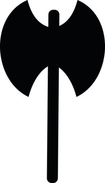 Black double-bitted battle axe silhouette and weapon icon isolated on transparent PNG background, vector illustration for medieval, gaming, and fantasy design