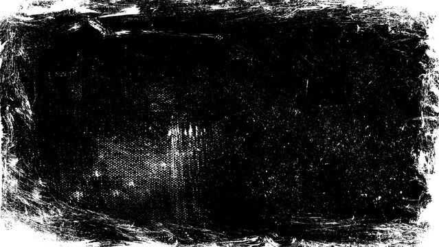 Black white grunge texture abstract border rough brush frame on dark distressed background for design use