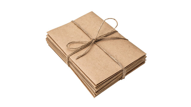 Brown kraft papers  with twine isolated on transparent background for rustic eco friendly packaging designs.