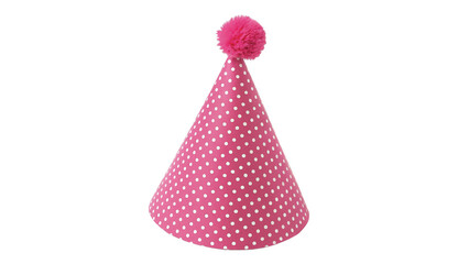 Bright pink festive party cone hat template isolated on transparent background for girls birthday celebration greeting cards. © JackWatson