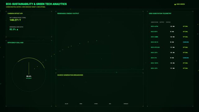 Green Tech Eco Sustainability Analytics Dashboard Interface Animation