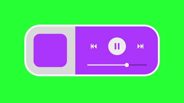 Modern Purple Music Player Interface Animation with Play Pause Controls on Green Screen Chroma Key Background