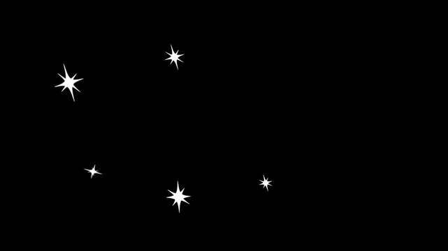 Sparkling glitter stars shine animation on black background. fast glitter star 4K loop motion, white cartoon, flat, vector, doodles style seamless stars blinking, glowing twinkling glitter star.