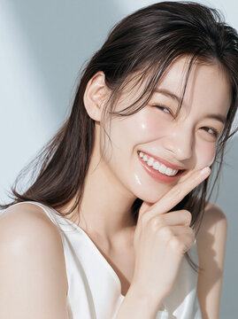爽やかで透明感のある美しい肌の笑顔の女性
