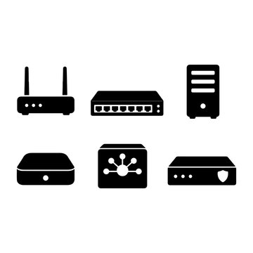 Network Infrastructure Equipment Silhouette Icon Collection