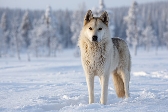 Celebration of national sled dog day with a siberian husky in the snow