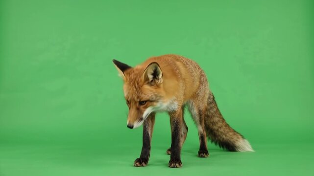 Red Fox Looking Around and Moving Its Ears on Green Screen Background