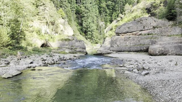 Ammer River flows through  the rocky Scheibum gorge (Ammerdurchbruch) surrounded by forest ideal for nature travel