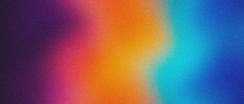 Bright colorful background with grain texture, vibrant gradient design featuring purple, pink, orange, turquoise, and blue shades
