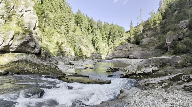 Ammer River flows through  the rocky Scheibum gorge (Ammerdurchbruch) surrounded by forest ideal for nature travel