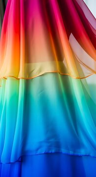 Layered rainbow chiffon ruffles with vibrant colors.