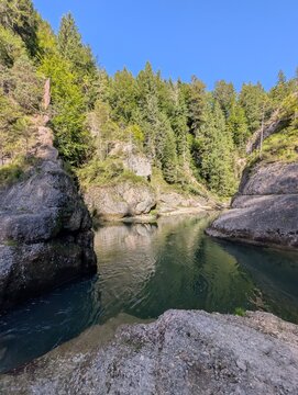 Ammer River flows through  the rocky Scheibum gorge (Ammerdurchbruch) surrounded by forest ideal for nature travel