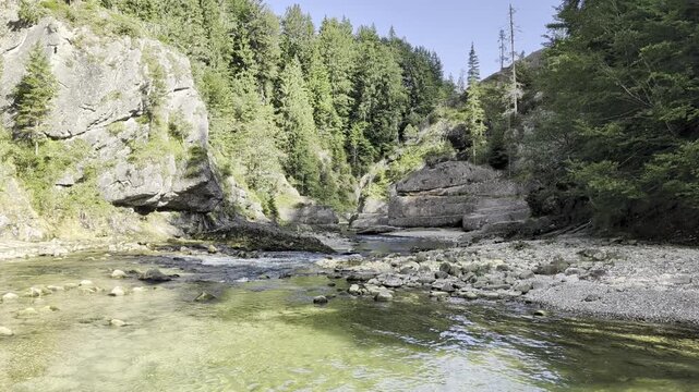 Ammer River flows through  the rocky Scheibum gorge (Ammerdurchbruch) surrounded by forest ideal for nature travel