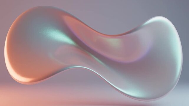 Abstract pearlescent fluid shape dynamically morphing in a modern studio environment.