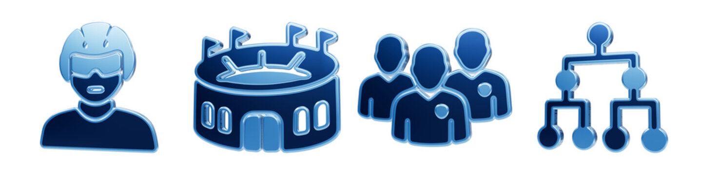 Blue glossy icons for esports players stadium team and tournament bracket