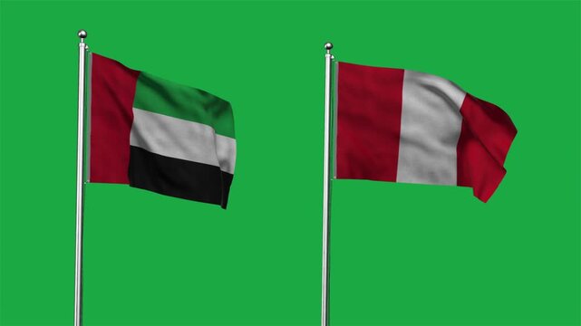 United Arab Emirates  and Peru Waving Flags, 3D Illustration