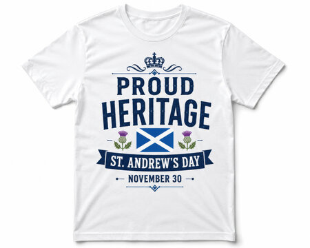 White t-shirt with proud heritage scotland flag design print on front