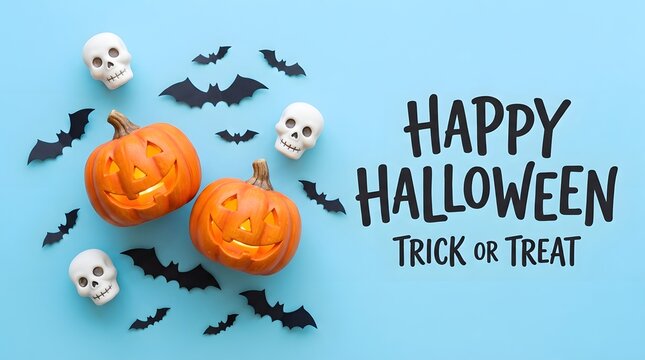 Celebrate the spooky season with delightful pumpkins playful bats and charming skulls for a happy halloween