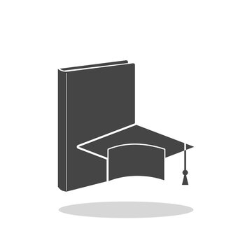 Graduation cap and book sign icon with shadow