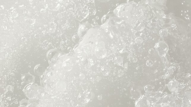 Soap bubbles forming a dense and continuous layer of foam with soft textural details and a bright neutral background.