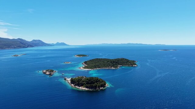 High Angle Aerial View of Small Green Islands in Blue Adriatic Sea