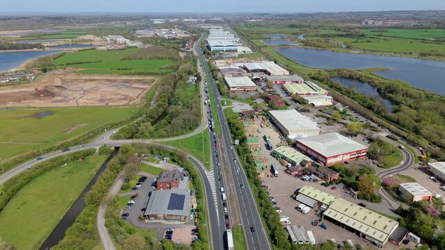 Aerial View of A38 Highway and Warehouses Entering Burton upon Trent
