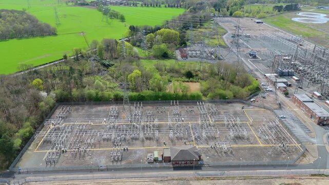 Aerial View of Drakelow High Voltage Electrical Substation in the UK