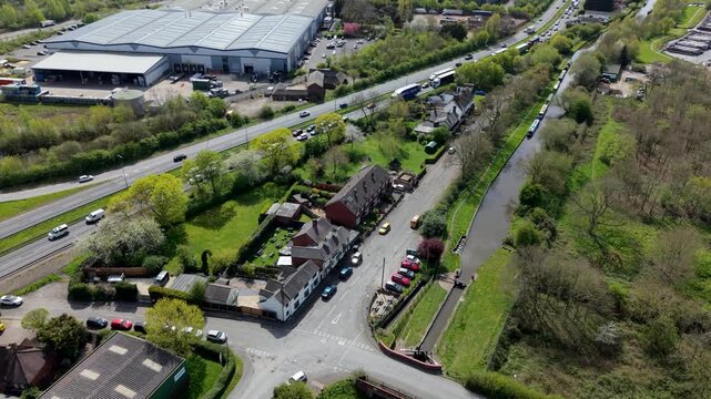 Aerial View of Housing Estate and Industrial Warehouses in Burton upon Trent