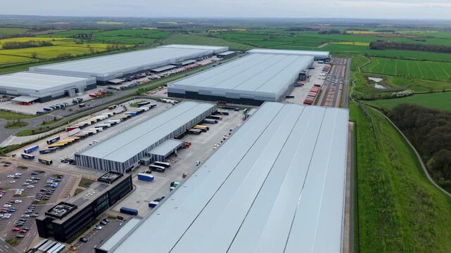 Aerial View of Distribution Center Loading Docks and HGVs in Appleby Magna