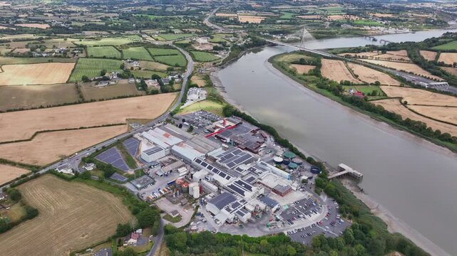 drone overview of.Grannagh County Kilkenny provides an ideal location for meat processing and European exports, with proximity to Waterford City, the River Suir and major motorways.