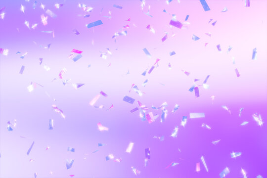 Abstract 3D background with colorful pink and purple confetti floating  pastel light. Festive and elegant backdrop for weddings, birthdays, celebrations, events, invitations and promotional designs.