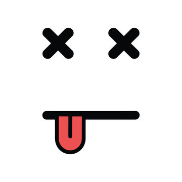 Dead Face Smiley: A graphic representation of a dead face with X eyes and a tongue sticking out, conveying a sense of extreme tiredness or the end of something.