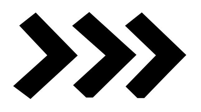 Black arrow glyphs set for web design and infographics. Vector chevron right pointer symbol glyph sign. Minimalist sign indication icon element.