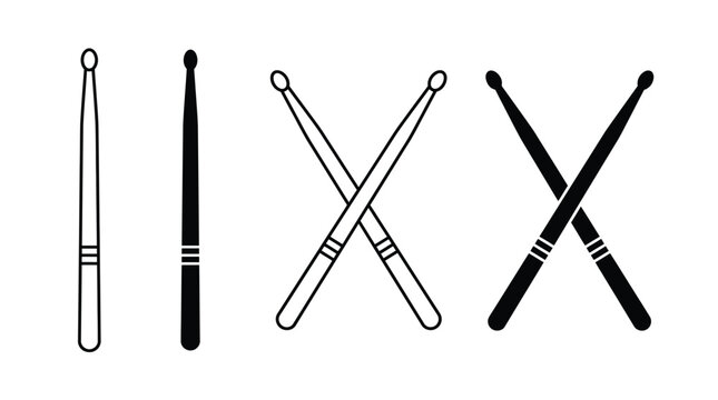 Detailed drumsticks set featuring bold black and white silhouettes in multiple positions for professional musical rhythm and percussion design projects