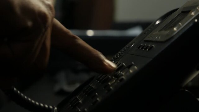 Close-Up of Finger Pressing Telephone Keypad Buttons
