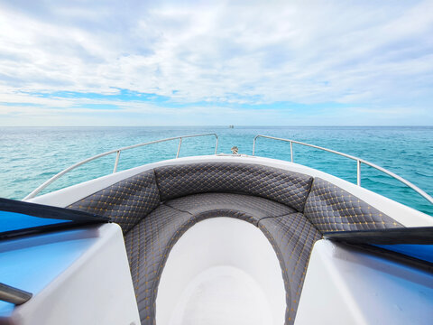 Speed boat  prow on board to the sea.