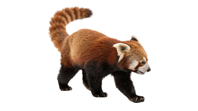 Cute wild red panda lesser panda standing isolated on transparent background for exotic wildlife nature zoo conservation.