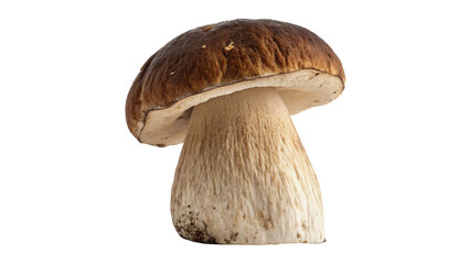 Single fresh raw porcini mushroom forest fungi isolated on transparent background for traditional Italian cuisine recipe designs. © Samuel Sutton