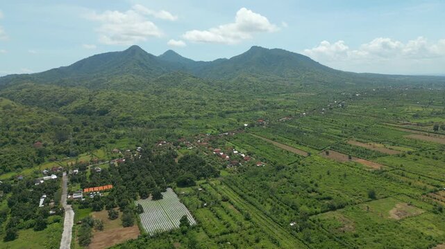 West Bali Mountains And Farmland Small Local Villages In Singaraja Drone Descend 4K 60FPS