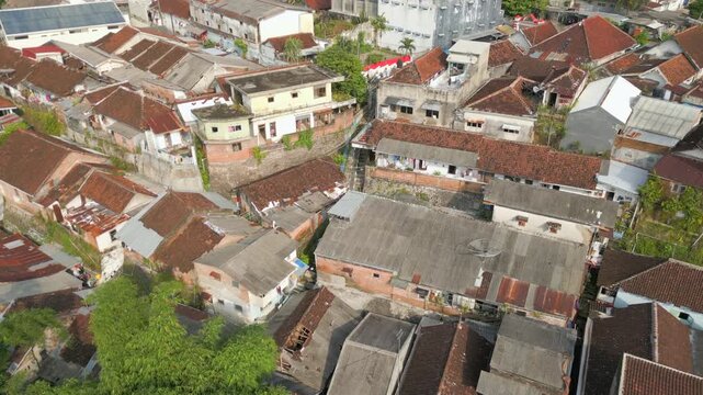 Local Homes In Indonesia Downtown Jember East Java Drone Track In Over Neighborhood 4K 60FPS