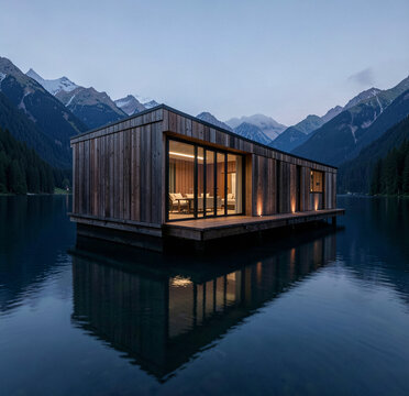 Floating Pavilion On Tranquil Alpine Lake