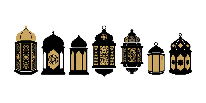 Set of decorative Islamic lanterns for Ramadan Kareem and Eid Mubarak celebration design