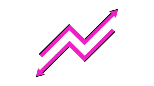 Animated of a dynamic zigzag arrow on a white background, representing concepts of progress, upward trends, and fluctuating market movements. Seamless loop 4K video. Motion graphic design