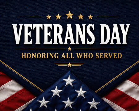 Veterans Day greeting card design with American flag and denim texture