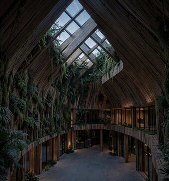 Curved Glulam Mass-timber Atrium