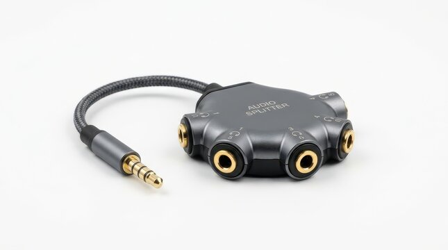 Dark Gray 5-Way Audio Splitter with 3.5mm Headphone Jack Isolated on White Background